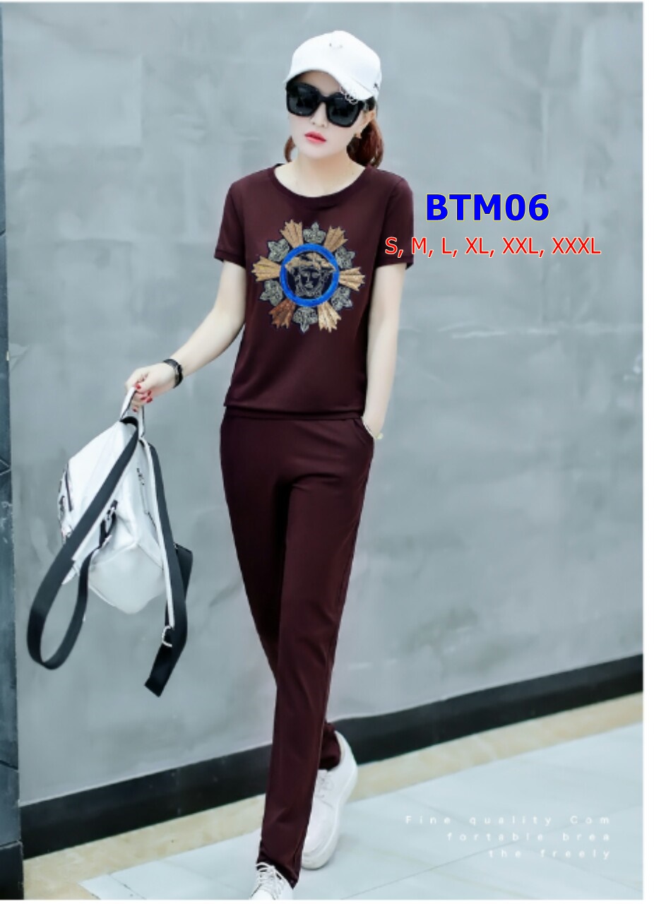 Bộ thun dài thêu vương miện tay phối lưới BTM06